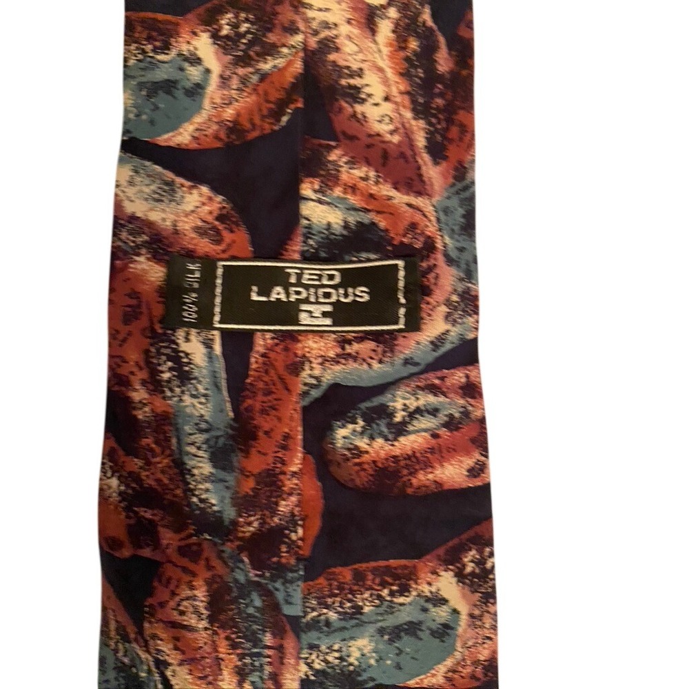 Ted Lapidus Paris Mens Silk Tie Abstract Botanical Leaf Print Made in Italy Navy
